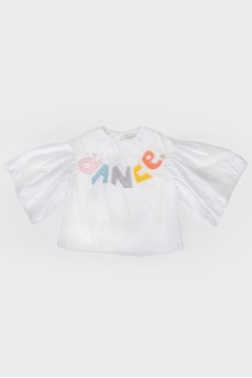 Детская белая блуза с цветной аппликацией