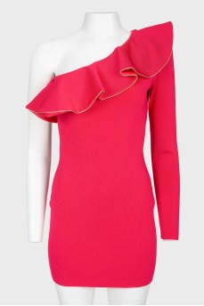 Ярко-розовое облегающее платье на одно плечо