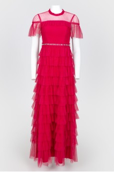 Розовое коктейльное платье в пол с биркой
