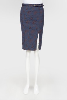 Сине-коричневая юбка с ремешком на талии