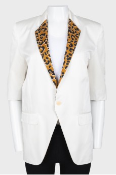 Пиджак белый с леопадровым воротником
