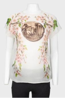 Блуза с принтом цветущей вишни