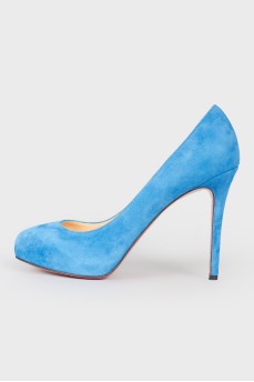 Синие замшевые туфли на шпильке с биркой
