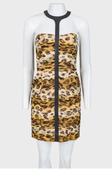 Леопардова сукня зі шкіряною вставкою