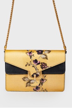 Золотистая сумка с цветами 