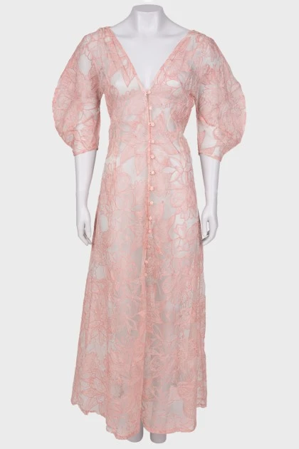 Полупрозрачное платье-макси на пуговицах с набитым цветочным принтом