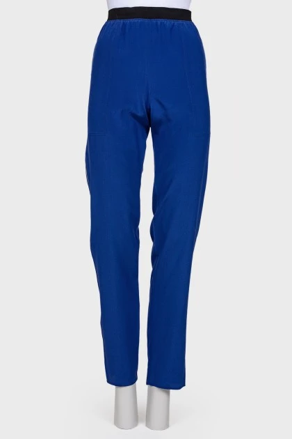 Шелковые синие брюки с лампасами