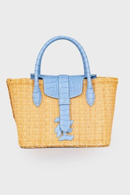 Плетеная сумка с голубой кожей с биркой