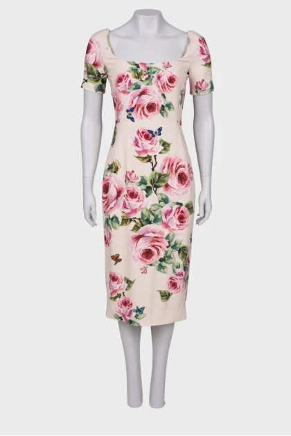 Розовое платье из вискозы с цветами, с биркой