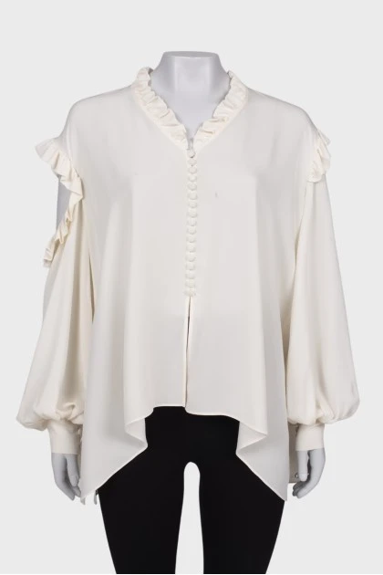 Блуза с открытыми плечами и рюшами