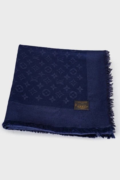 Синий шарф с брендовой вышивкой