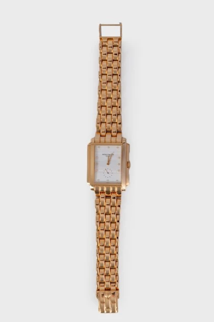 Винтажные часы White 18K Yellow Gold Diamond Gondolo Women's Wristwatch