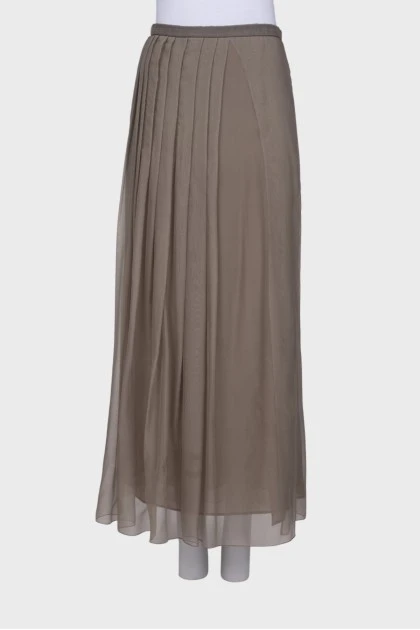 Шелковая юбка с плиссировкой спереди