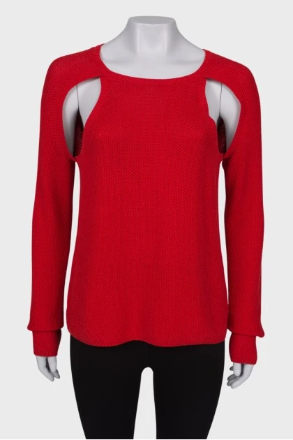 Червоний светр із розрізами