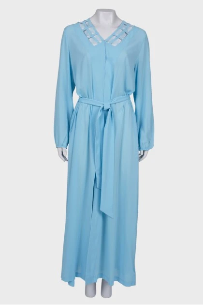 Шелковое голубое платье с биркой