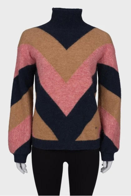 Комбинированный свитер с высокой горловиной
