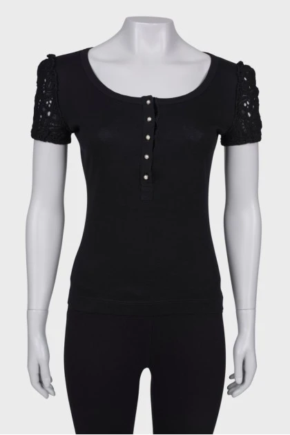 Черная трикотажная блуза с коротким рукавом