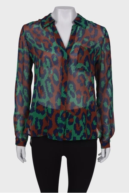 Шовкова блуза в абстрактний принт з биркою