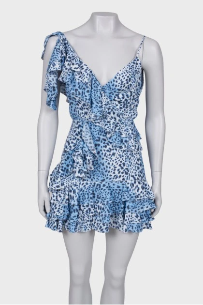 Шелковое голубое платье в леопардовый принт