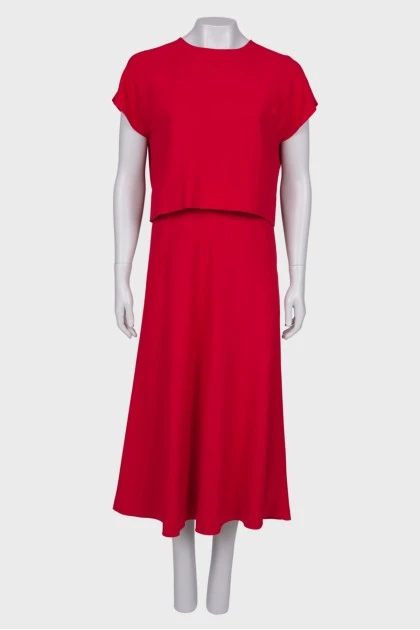 Красное платье с вшитым кроп-топом