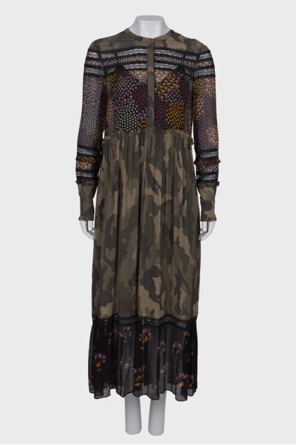 Платье с комбинированным принтом, с биркой