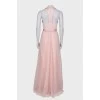 Розовое ажурное платье макси