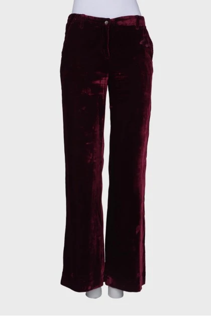 Велюровые бордовые брюки