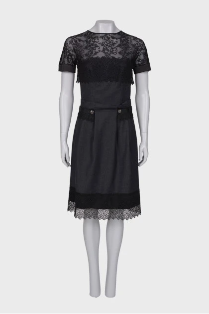 Темно-сіра сукня з мереживом
