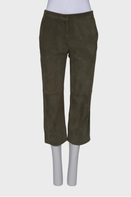 Замшевые темно-зеленые брюки 