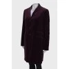Велюровое темно-фиолетовое пальто