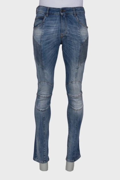 Мужские голубые комбинированные джинсы