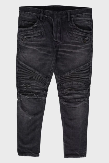 Мужские серые рваные джинсы