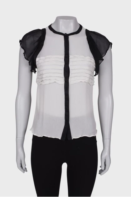 Черно-белая полупрозрачная блуза 