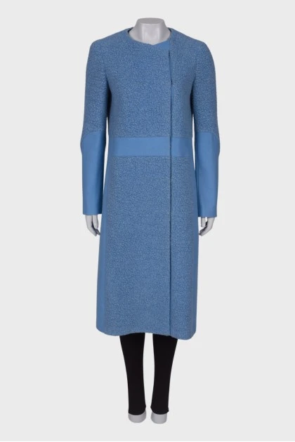 Комбинированное голубое пальто из шерсти