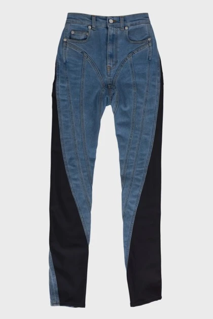 Комбинированные джинсы на высокой посадке 