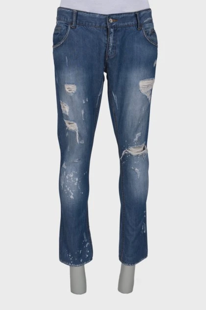 Мужские джинсы с эффектом рваных 
