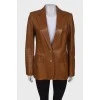 Кожаный светло-коричневый пиджак