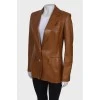 Кожаный светло-коричневый пиджак