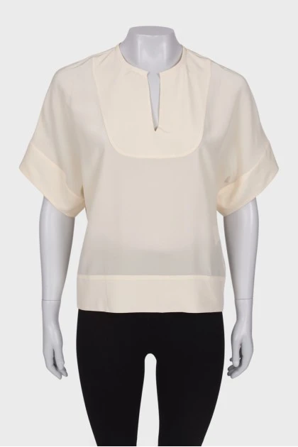 Шелковая блуза с V-образным вырезом 