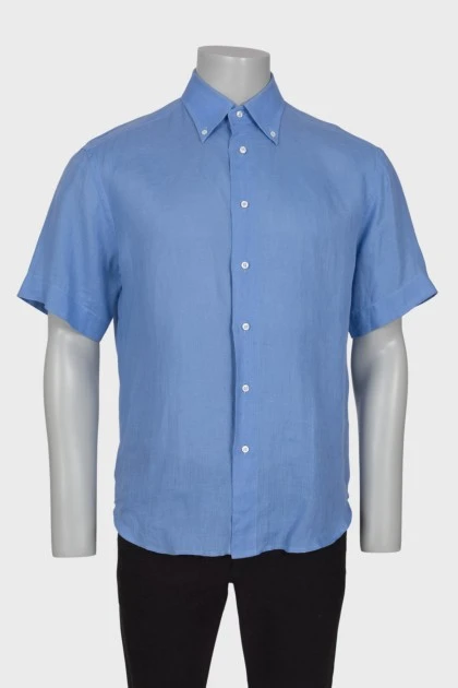 Мужская голубая рубашка с коротким рукавом