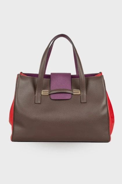 Кожаная сумка комбинированного цвета 