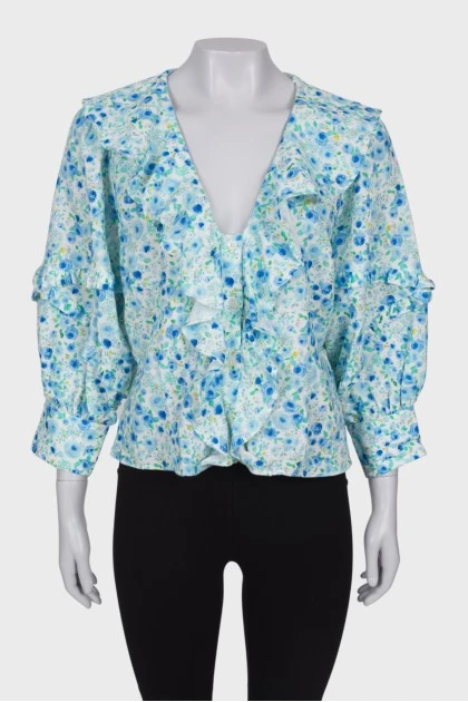 Блуза в цветочный принт с оборками 