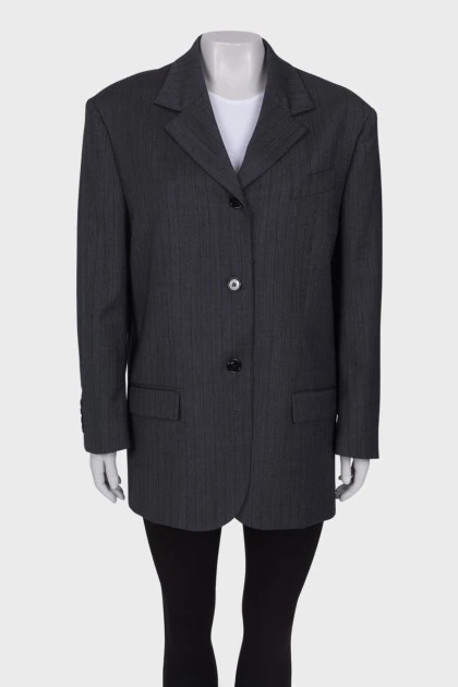 Серый пиджак в полоску с биркой 
