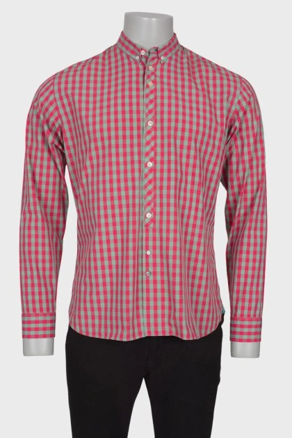 Мужская зелено-розовая клетчатая рубашка 