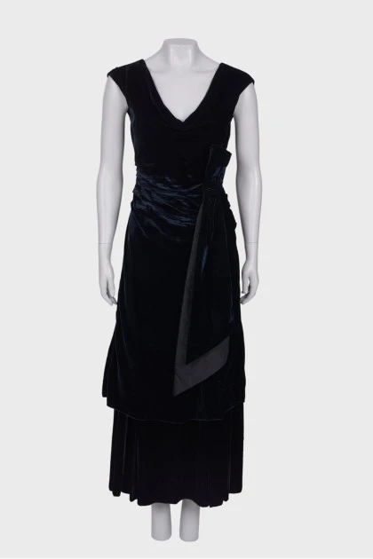 Чорно-синя велюрова сукня з драпіруванням