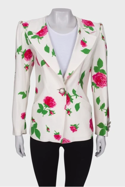 Белый пиджак в цветочный принт 