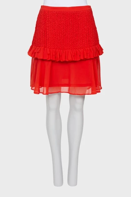 Красная юбка мини с бахромой
