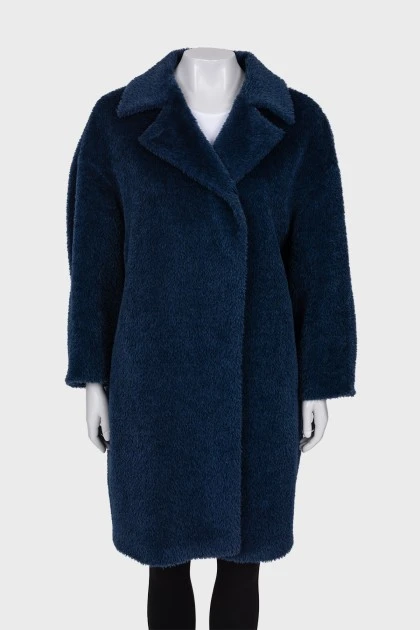 Шерстяное пальто синего цвета