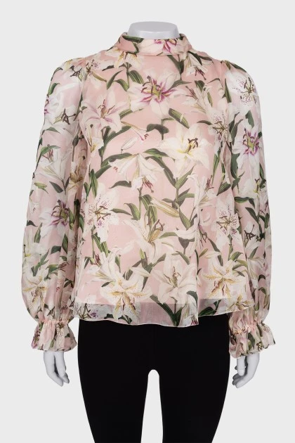 Блуза в цветочный принт с широкими рукавами