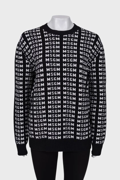 Черно-белый свитер с логотипом бренда